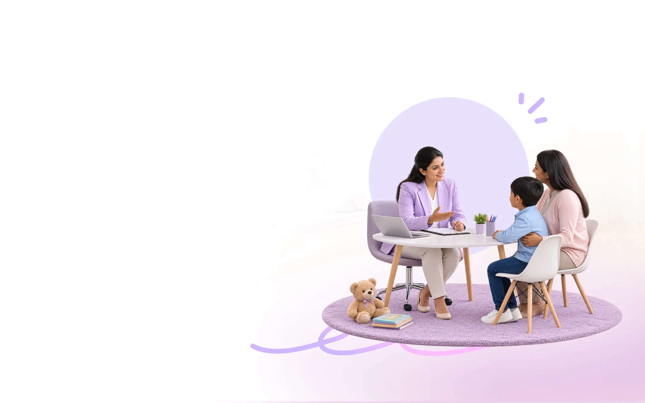 A paediatrician discussing constipation care with a parent and child