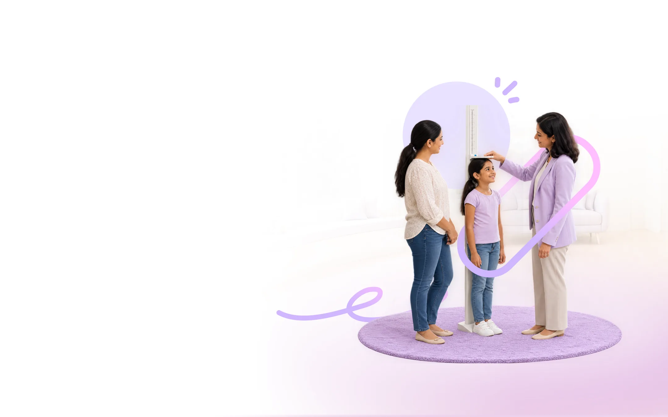A paediatric endocrinologist checking a child's growth during a consultation