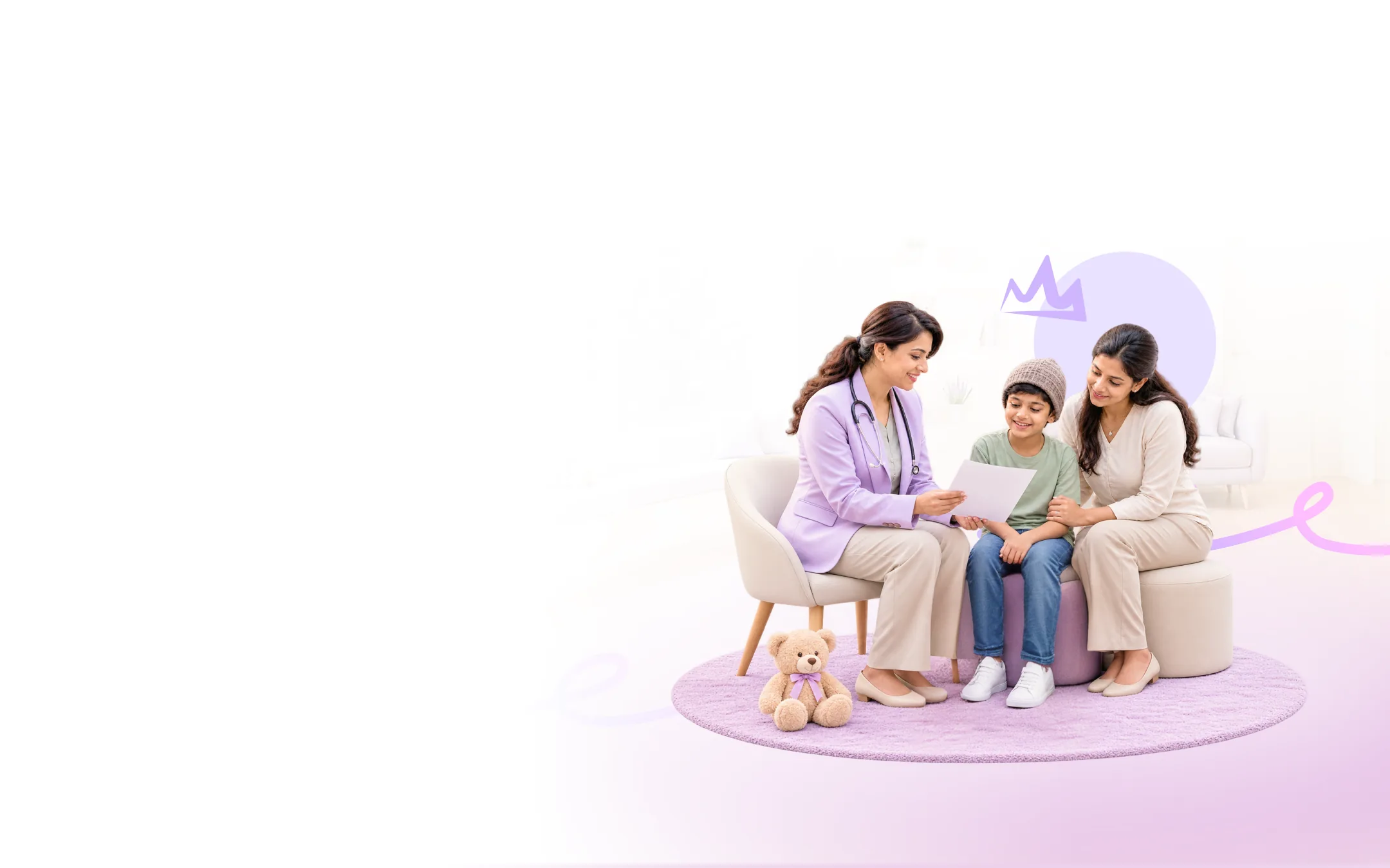 A paediatric haemato-oncologist reviewing a treatment plan with a child and parent