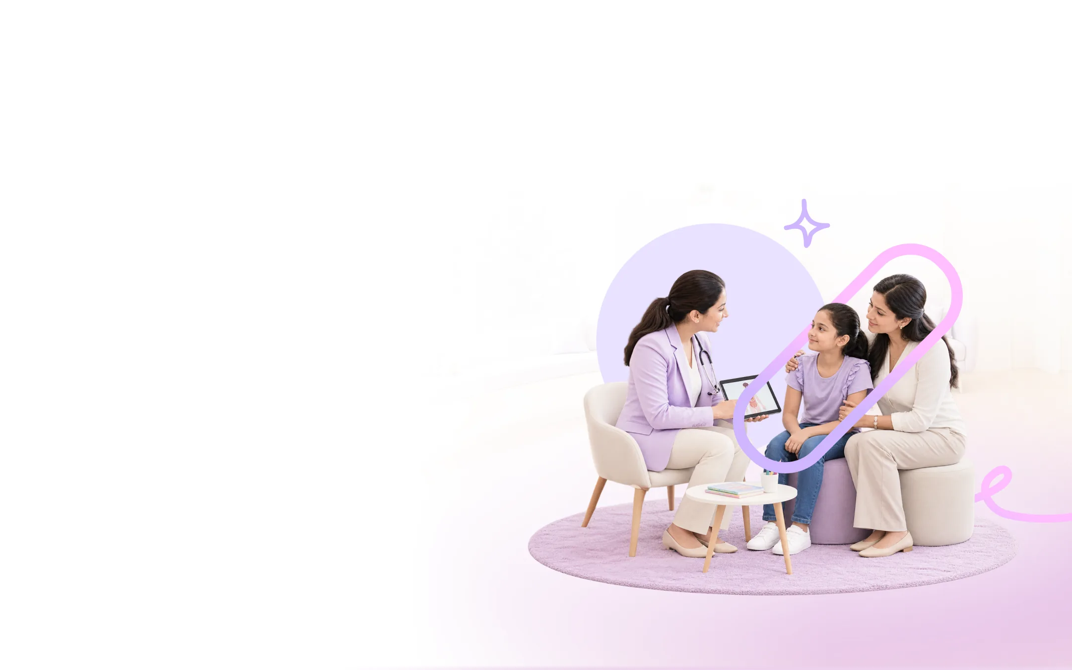A paediatric nephrologist explaining kidney care to a child and parent